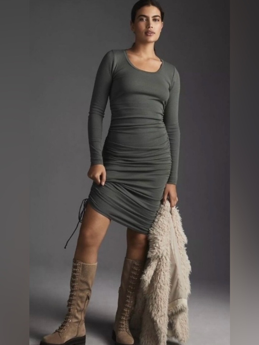 Anthropologie T.LA LONG-SLEEVE RUCHED DRESS XS $98